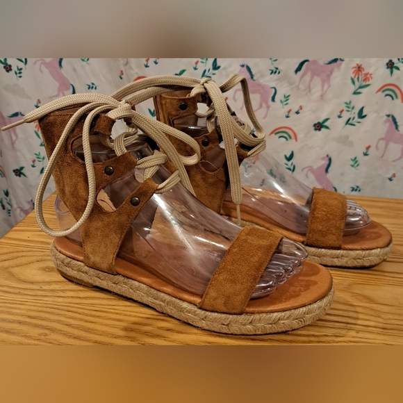 Anthropologie Shoes - Anthropologie Maypole Tan Suede Jute Casual Boho Neutral Espadrille Sandal SZ 6